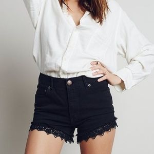 Free People Lace Trim Denim Shorts
